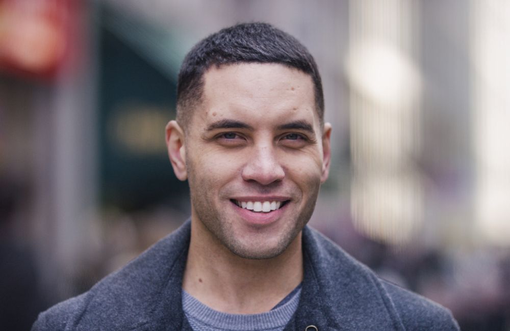 Portrait of attractive male man smiling to camera