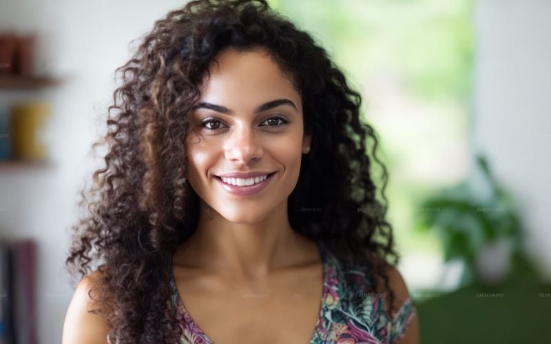 Smiling attractive hispanic young woman looking at the camera after JUVÉDERM treatments