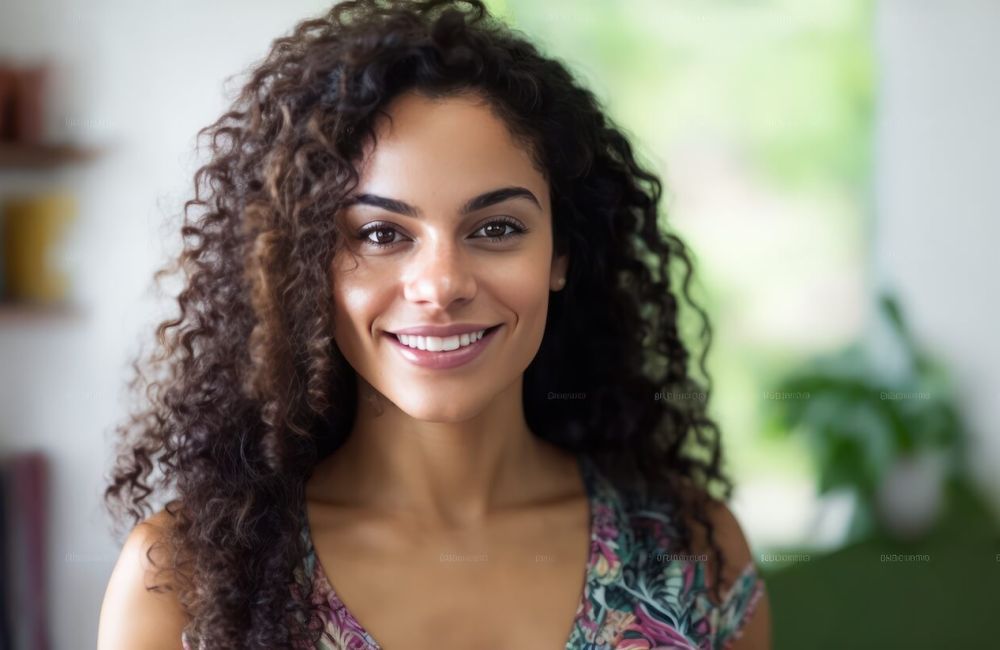 Smiling attractive hispanic young woman looking at the camera after JUVÉDERM treatments